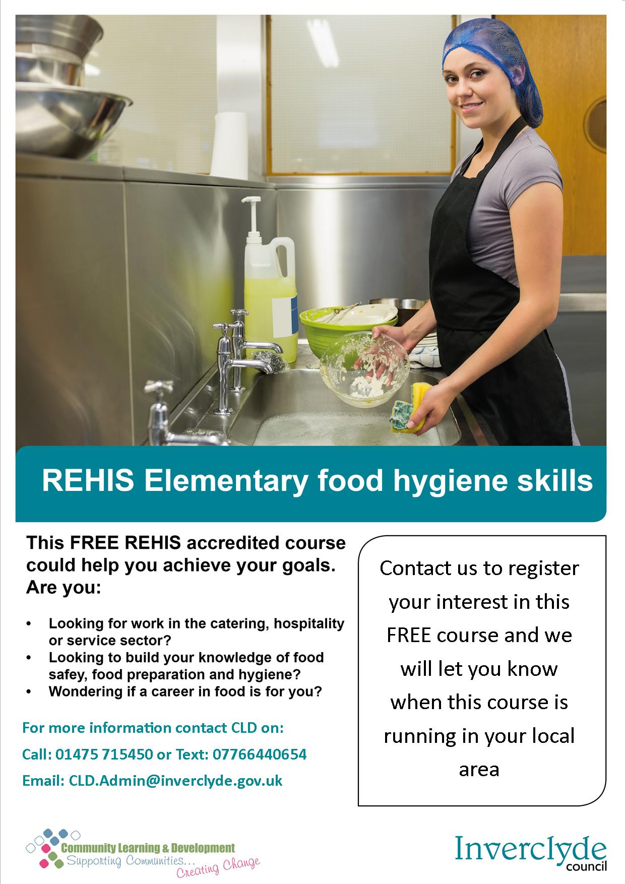 REHIS food hygiene in person course. two half days per week, free