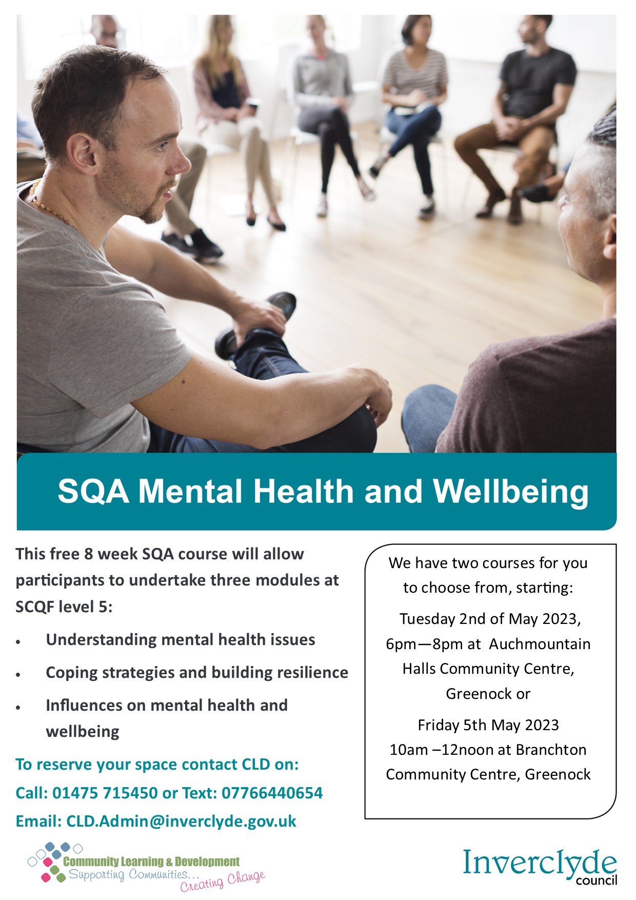 SWA Mental health and wellbeing at Auchmountain halls and Branchton